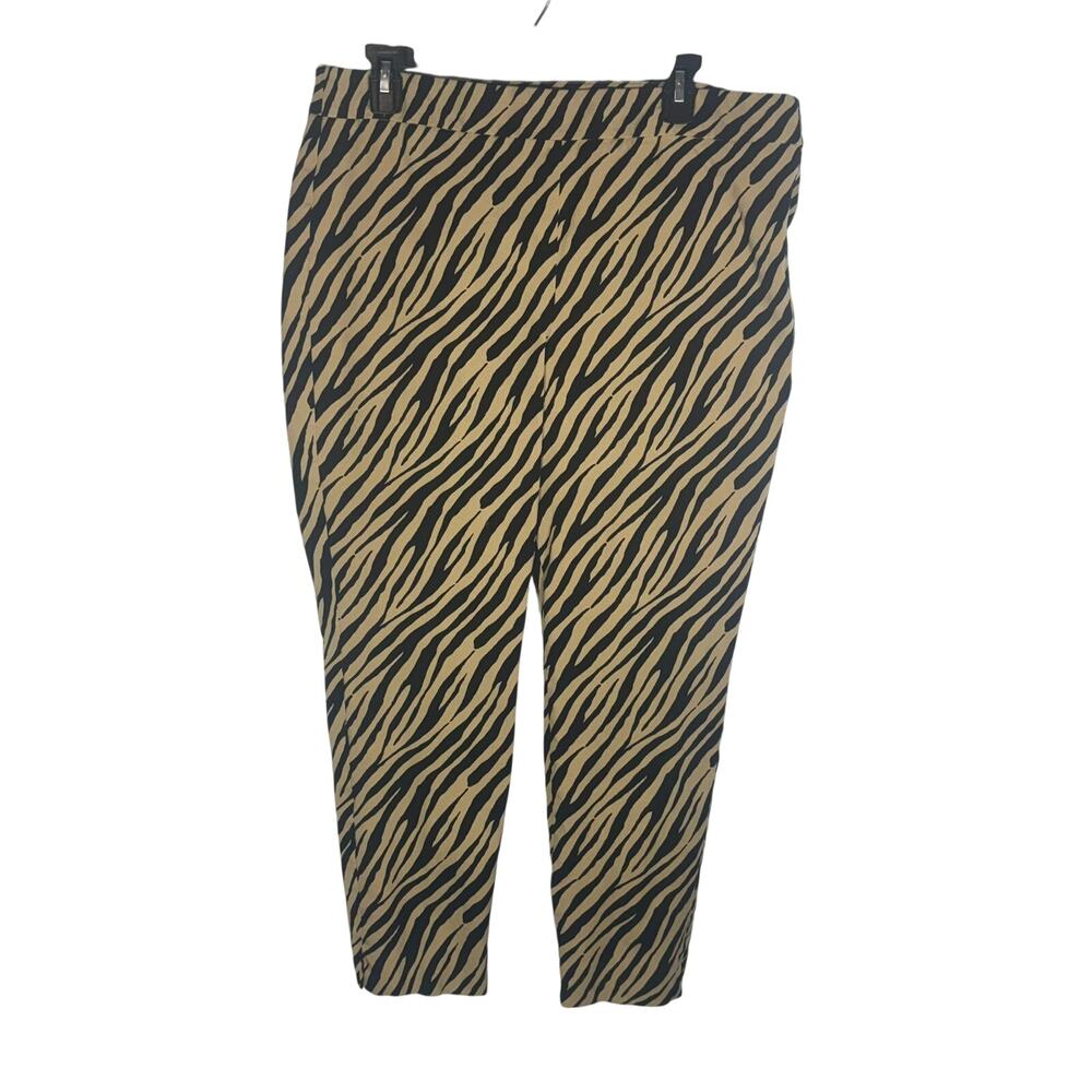 Talbots Chatham Ankle Pants 14P Zebra Animal Print Stretch Career Crop Beige